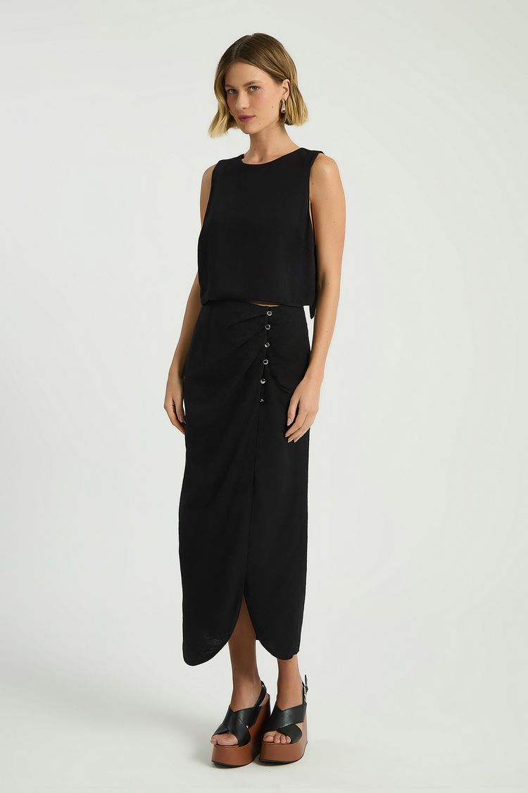 SAIA PAREÔ BOTÕES - PRETO M - PRETO - 319067