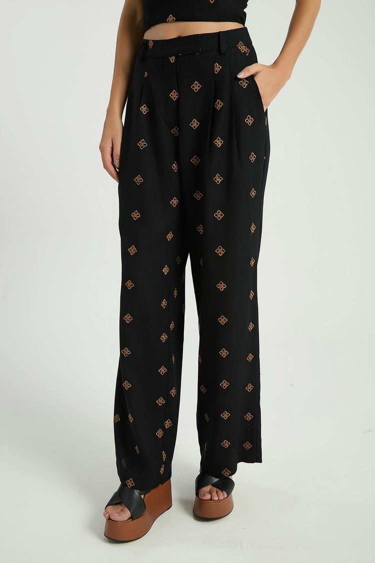 CALÇA ALFAIATARIA LINHO BORDADO - PRETO / SANDALO M - PRETO / SANDALO - 320242