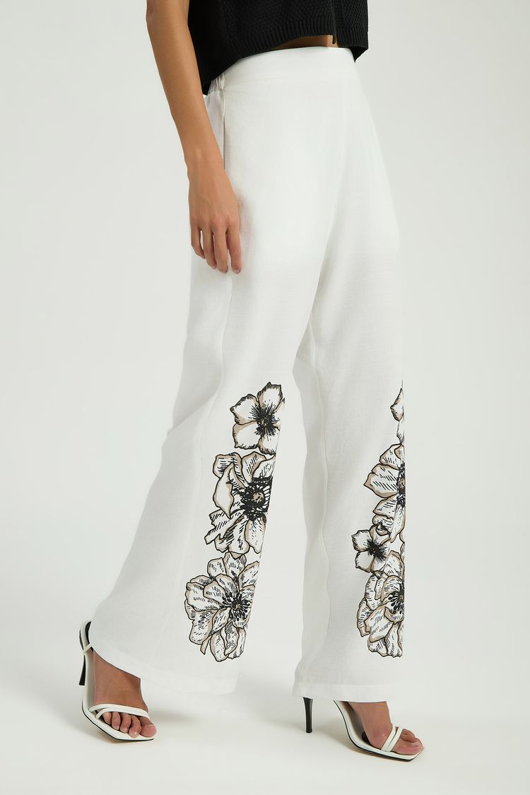 CALÇA PANTALONA COM BORDADO - OFF WHITE P - OFF WHITE - 322672