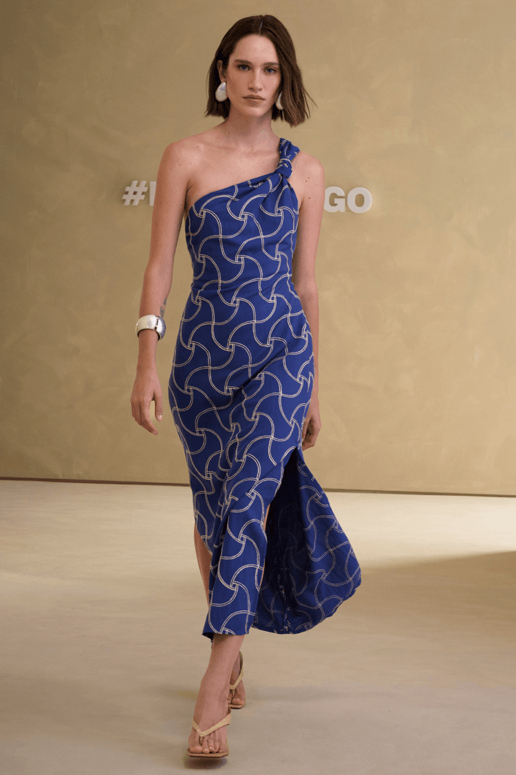 VESTIDO 1 OMBRO COM NÓ BORDADO - INDIGO PP - INDIGO - 336686