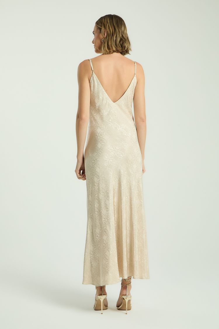 VESTIDO LONGO VISCOSE JACQUARD - DOURADO P - DOURADO - 338625