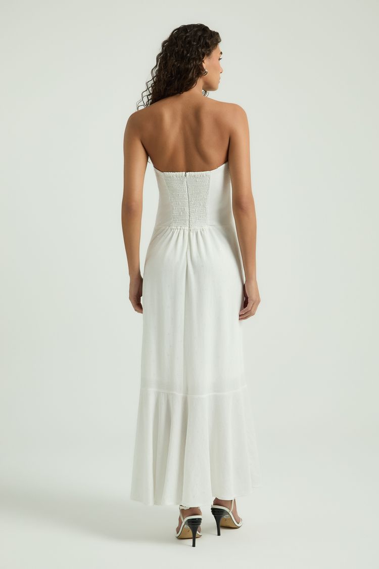 VESTIDO LONGO SEM ALÇAS COM PAETÊS - BRANCO P - BRANCO - 342675