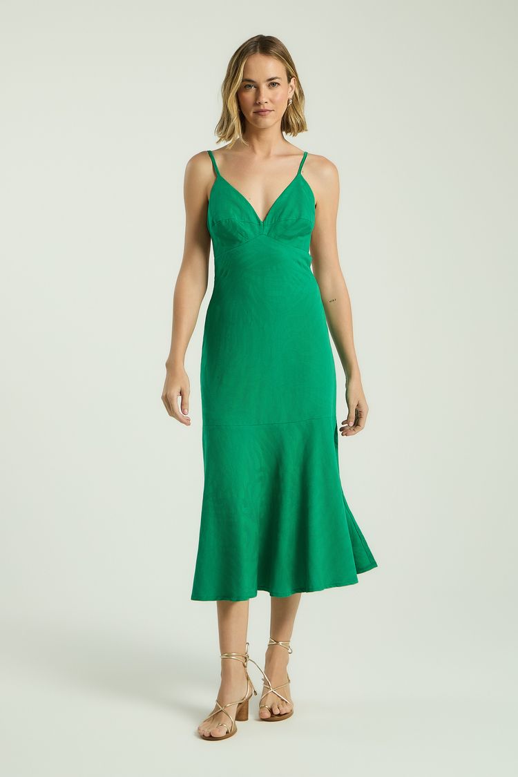 VESTIDO MIDI VISCOSE JACQUARD - FOLHA M - FOLHA - 342892