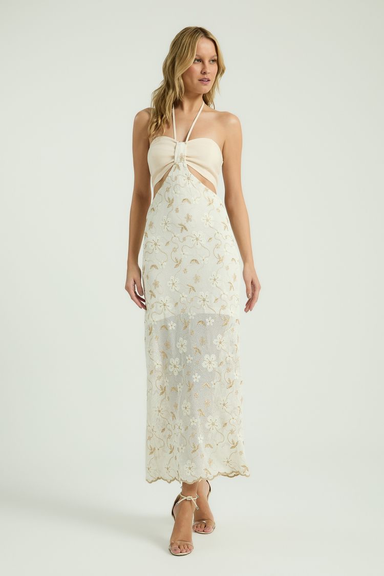 VESTIDO FLORES DOURADAS - AVEIA PP - AVEIA - 343385