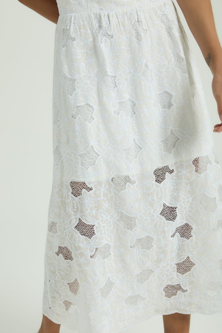 VESTIDO FRENTE ÚNICA FLORES - BRANCO M - BRANCO - 343455