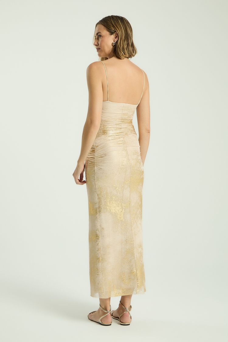 VESTIDO FRANZIDO TULE FOIL - AVEIA G - AVEIA - 343897