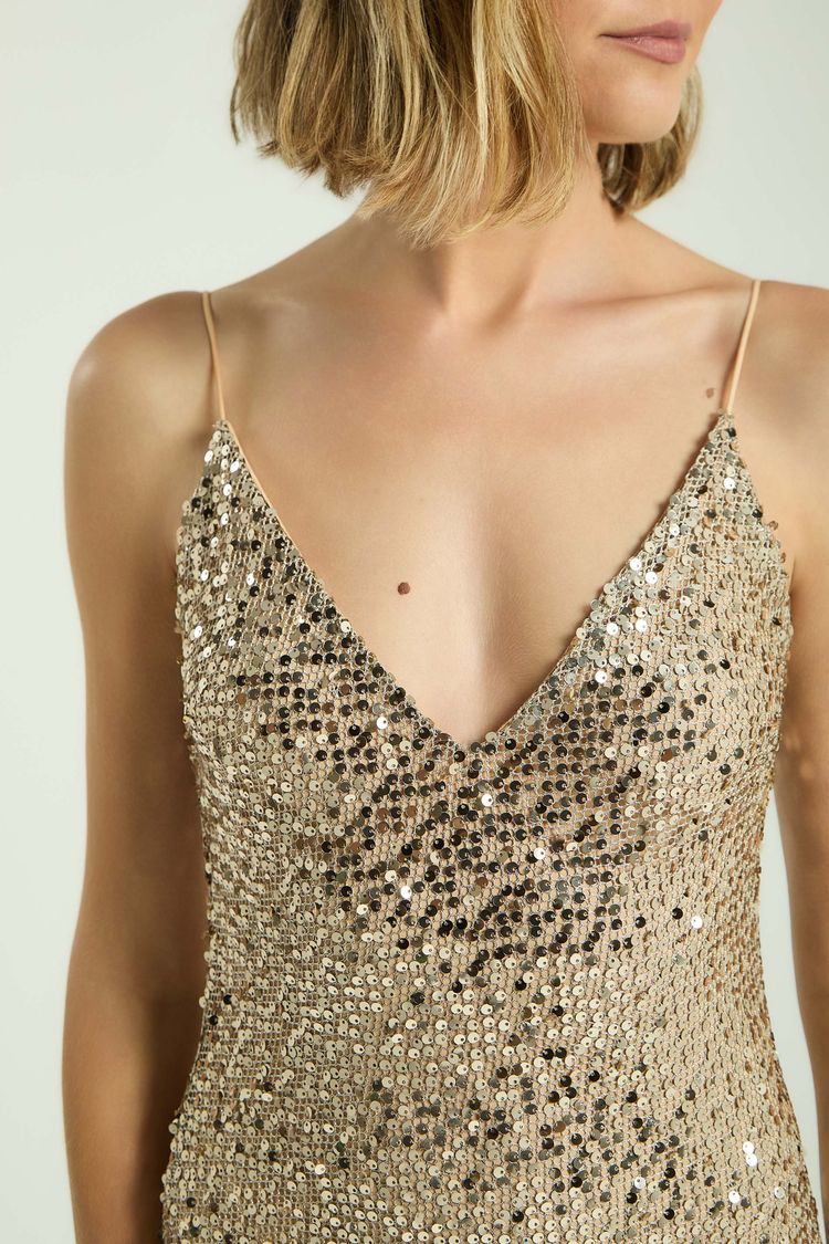 VESTIDO LONGO PAETÊ DOURADO-DOURADO PP - DOURADO - 345051