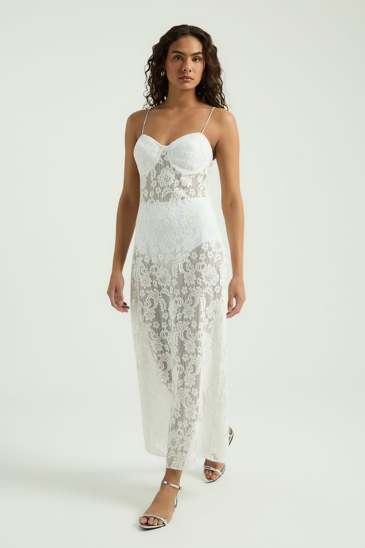 VESTIDO DE RENDA COM BOJO - BRANCO P - BRANCO - 345171