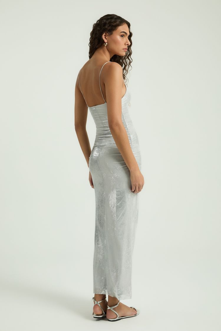 VESTIDO FRANZIDO TULE FOIL - PRATA PP - PRATA - 345363