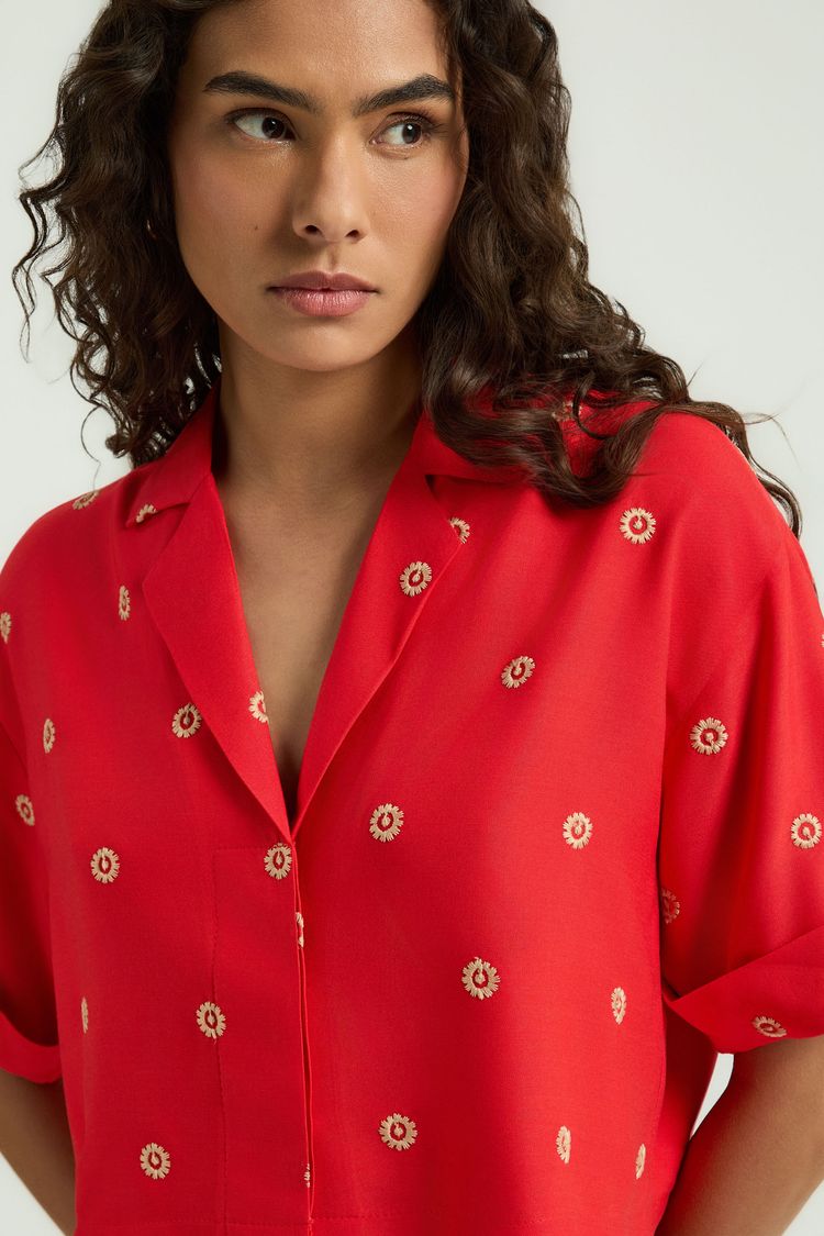 CAMISA CROPPED BARRA BORDADA - TOMATE G - TOMATE - 345629