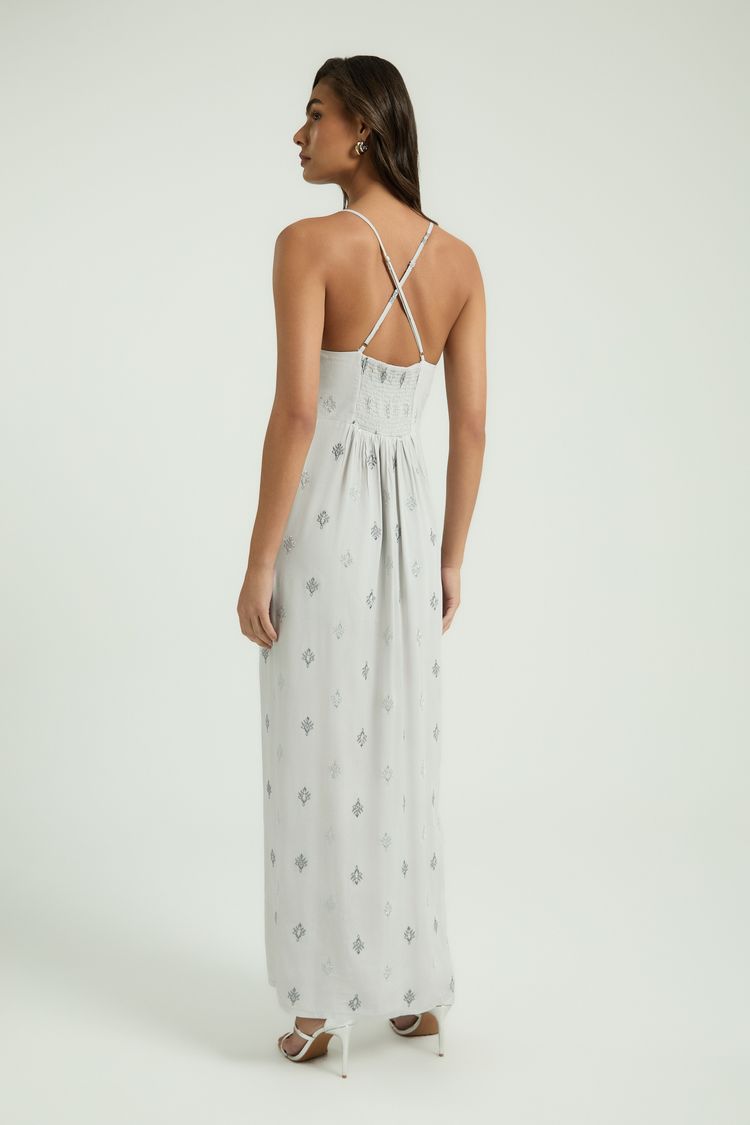 VESTIDO TORCIDO BORDADO - PRATA P - PRATA - 345885