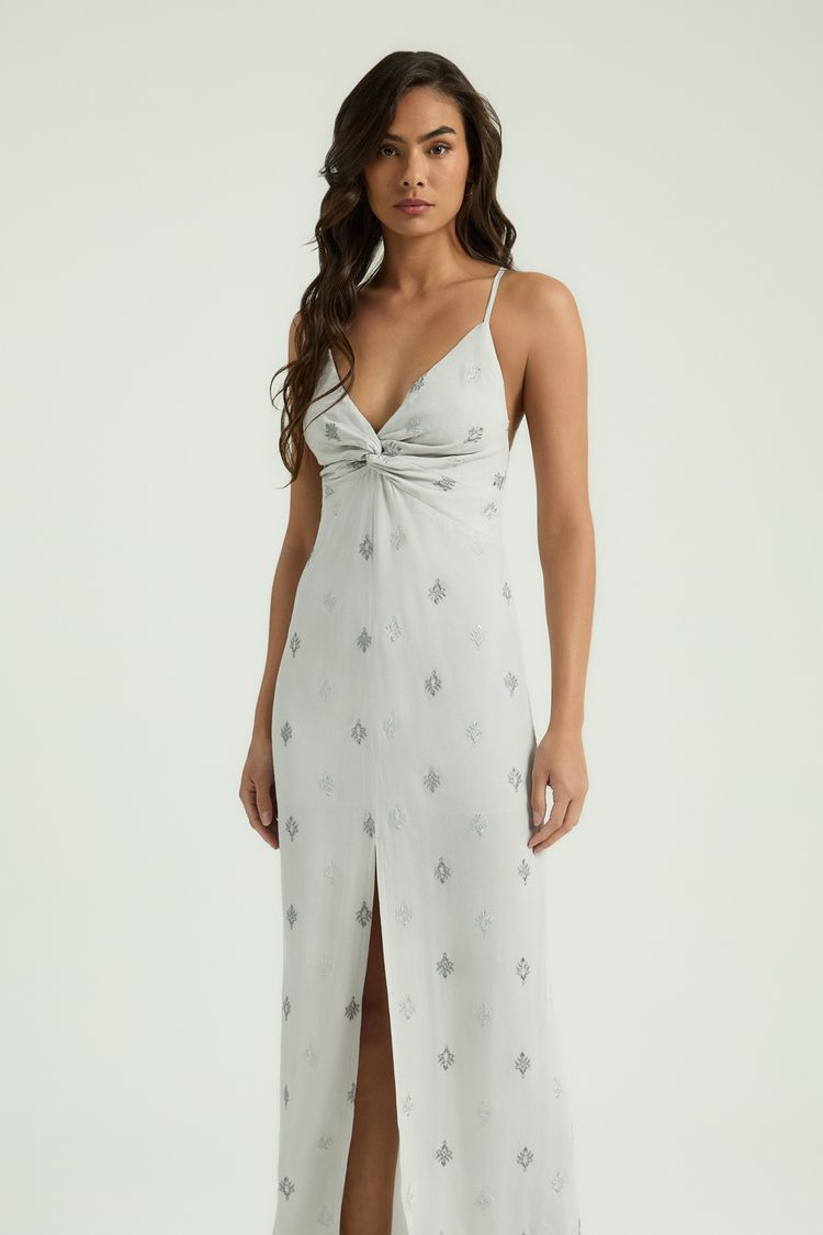 VESTIDO TORCIDO BORDADO - PRATA P - PRATA - 345886