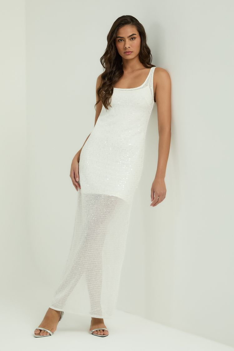 VESTIDO REGATA REDE PAETÊS - BRANCO P - BRANCO - 346362