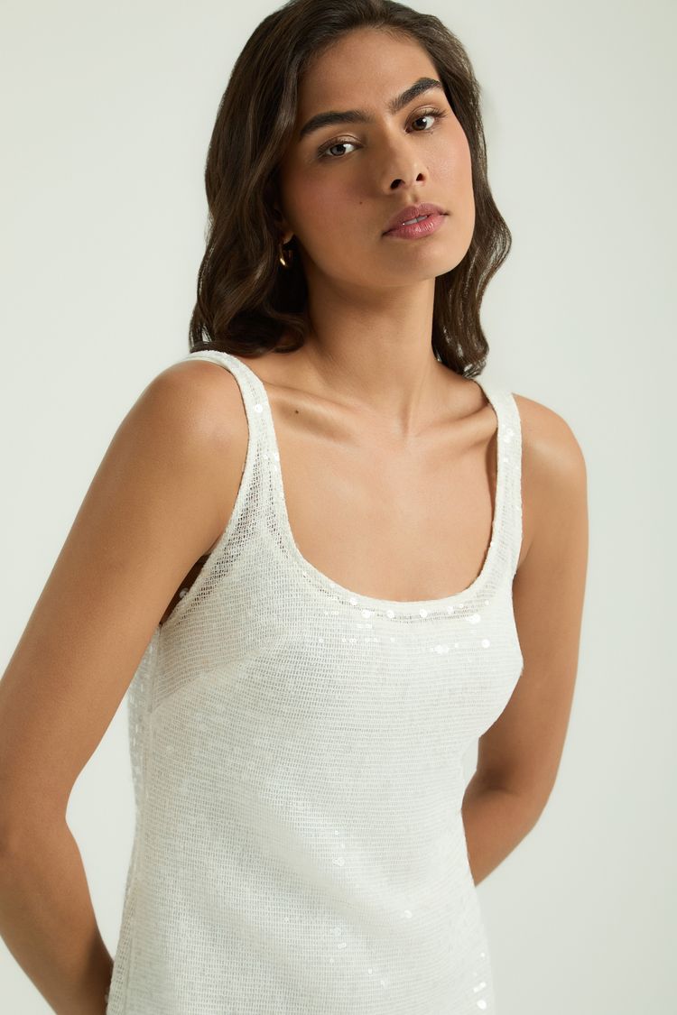 VESTIDO REGATA REDE PAETÊS - BRANCO P - BRANCO - 346365