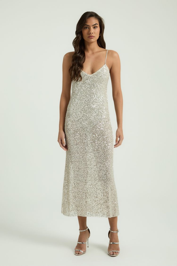 VESTIDO PAETÊ DECOTE COSTAS - PRATA P - PRATA - 346525