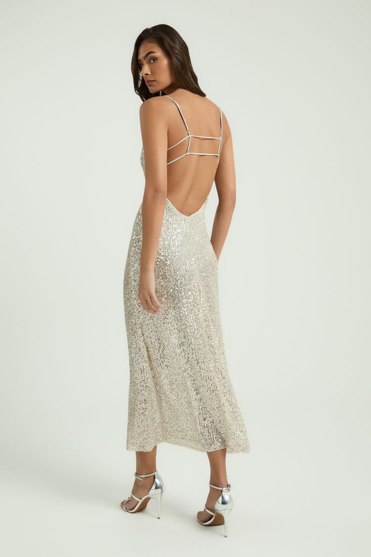 VESTIDO PAETÊ DECOTE COSTAS - PRATA P - PRATA - 346526