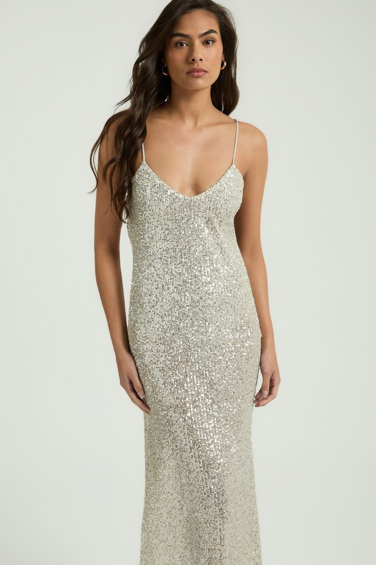 VESTIDO PAETÊ DECOTE COSTAS - PRATA P - PRATA - 346527