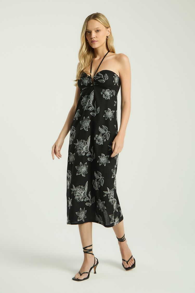 VESTIDO MIDI COM METAL BUSTO-PRETO P - PRETO - 349497