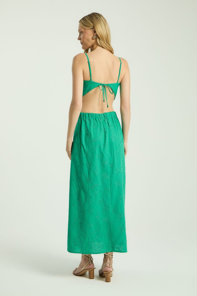 VESTIDO LINHO BORDADO FLORES - FOLHA GG - FOLHA - 349923