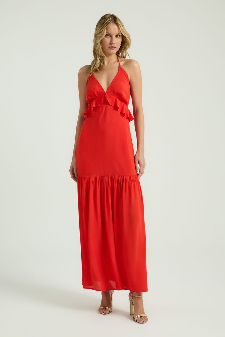 VESTIDO FRENTE UNICA COM BABADO - TOMATE PP - TOMATE - 350159