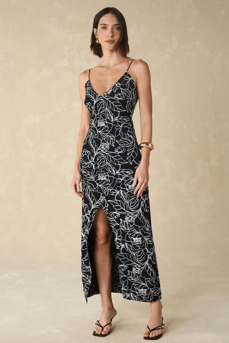 VESTIDO FENDA BORDADO - PRETO PP - PRETO - 350702