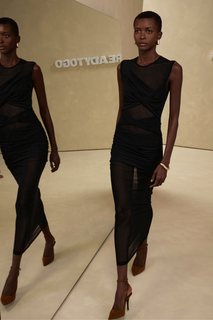 VESTIDO MIDI FRANZIDO - PRETO P - PRETO - 350731