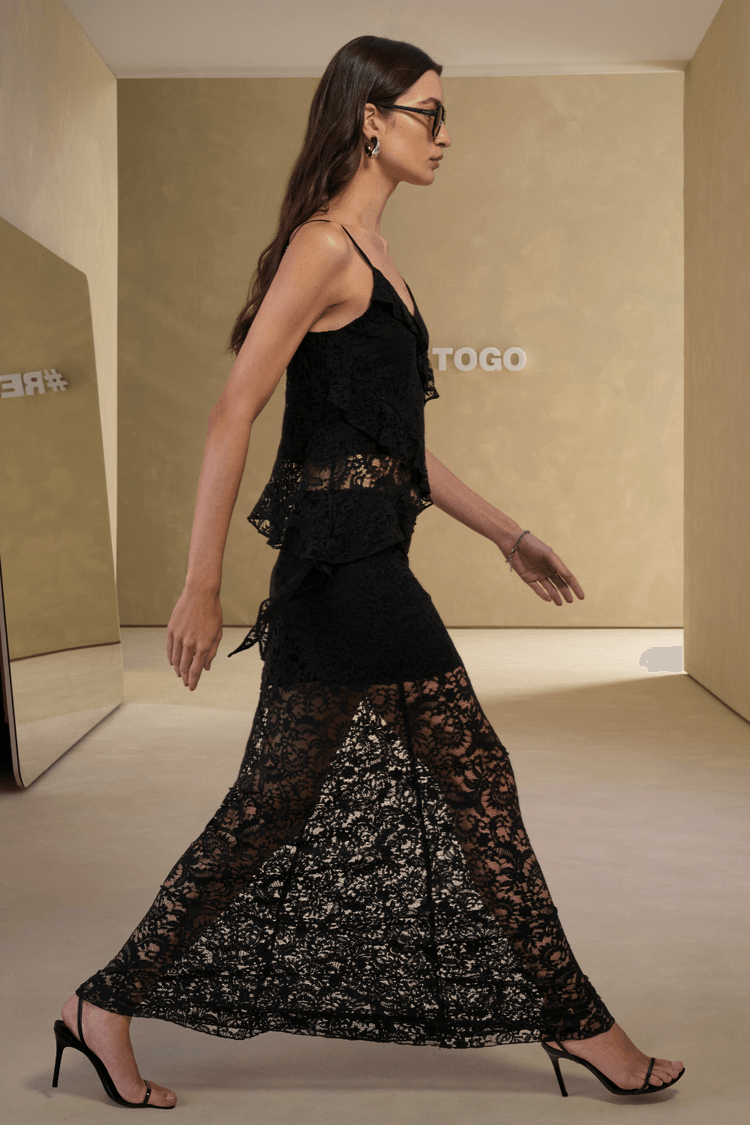 SAIA LONGA RENDA - PRETO P - PRETO - 350868