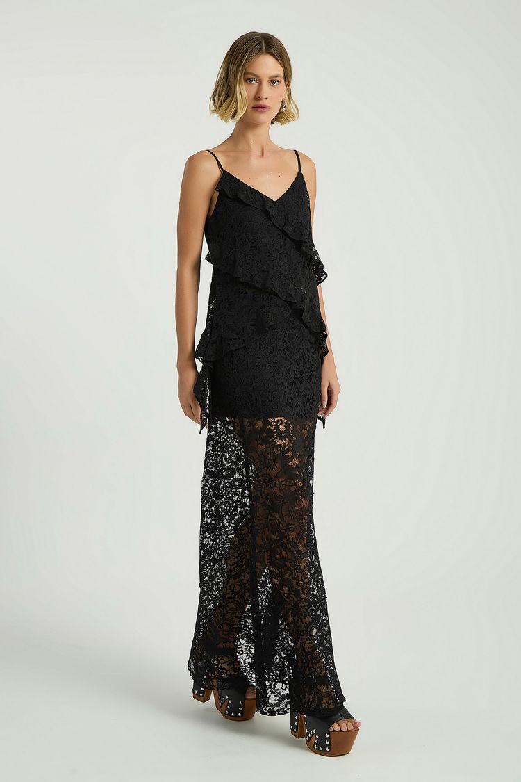 SAIA LONGA RENDA - PRETO P - PRETO - 350869