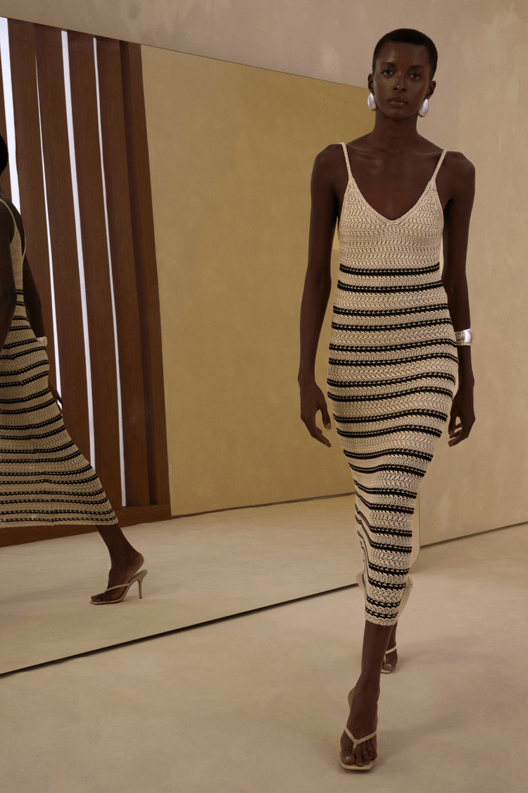 VESTIDO TRICOT LISTRAS - MARFIM/PRETO PP - MARFIM/PRETO - 350905