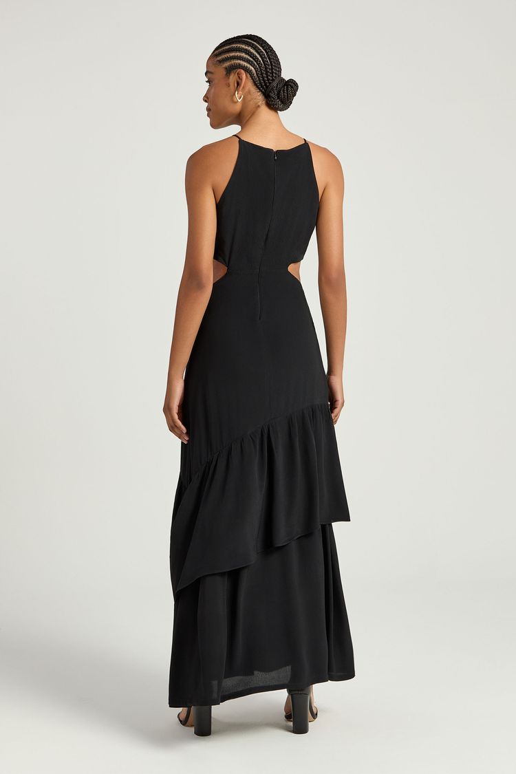 VESTIDO LONGO 2 BABADOS - PRETO P - PRETO - 353403