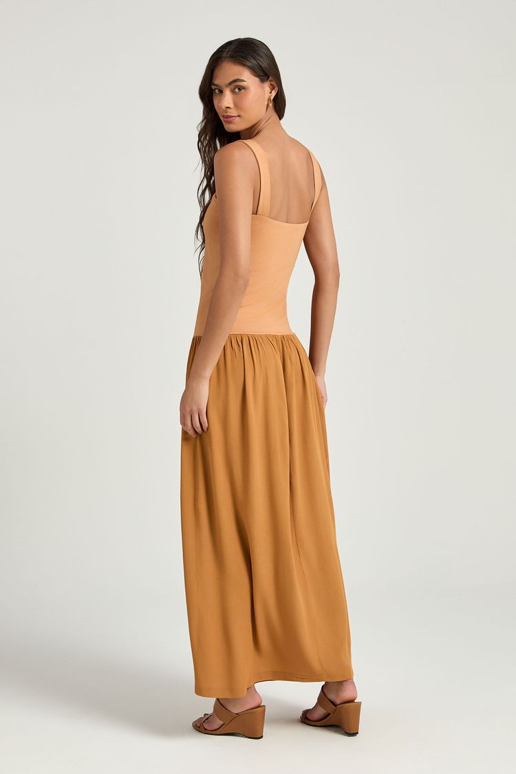 VESTIDO MIX TECIDOS - SANDALO P - SANDALO - 353519