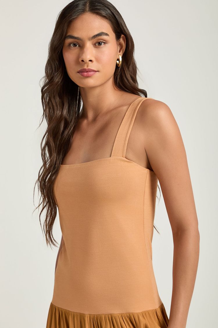 VESTIDO MIX TECIDOS - SANDALO P - SANDALO - 353521