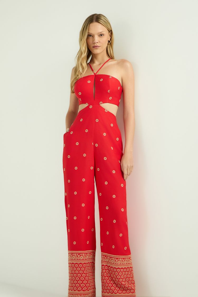 MACACÃO BARRADO BORDADO - TOMATE GG - TOMATE - 353559